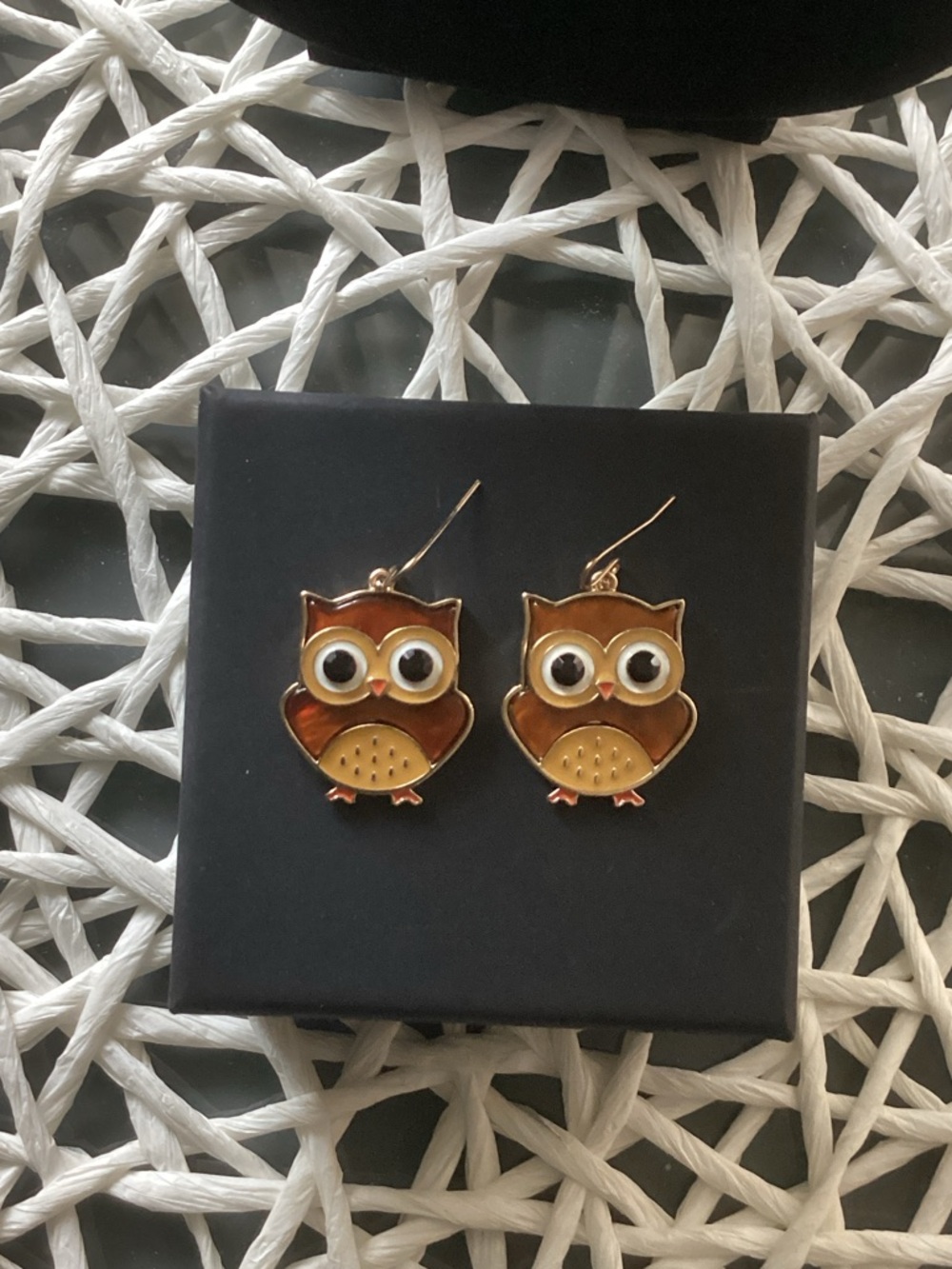 Cute Owl Drop Earrings - Brown and Gold